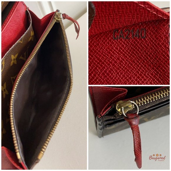 Authentic Louis Vuitton Monogram Canvas Leather Red Emilie Long Wallet CA2140 - Picture 11 of 12